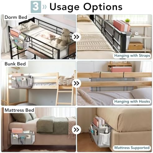 Bedside Caddy Storage Organizer for Bed Rails, Bed Caddy with 6 Pockets - Image 3
