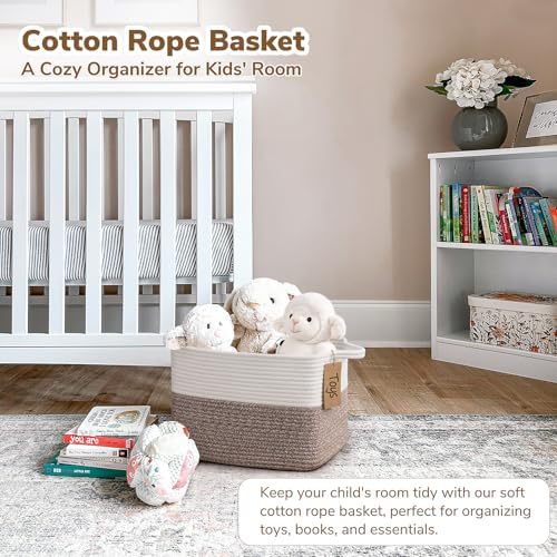 Goodpick Woven Rope Storage Basket for Shelves, Rectangle, Brown - Image 2