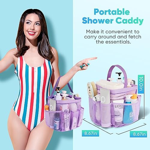 EUDELE Mesh Shower Caddy Portable for College Dorm Room Essentials,Portable Shower Caddy Dorm with 9-Pocket Large Capacity, Shower Bag for Beach, Swimming, Gym, Travel essentials, Purple - Image 3
