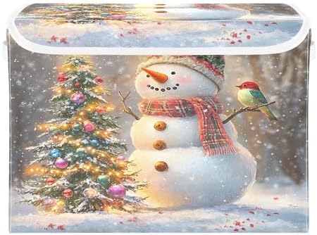 Whimsical Snowman Storage Bins with Lids and Carrying Handle,Foldable Storage Boxes Organizer Containers Baskets Cube with Cover for Home Bedroom Closet Office Nursery by LLCxigua