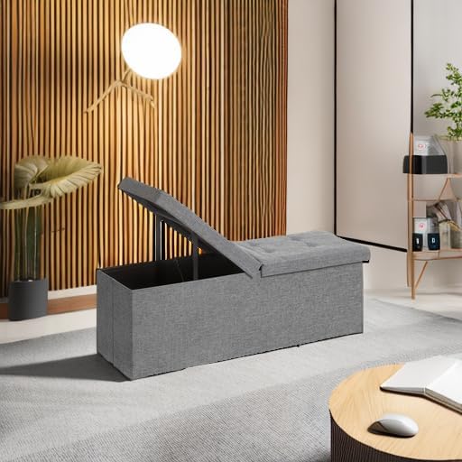 SONGMICS 43.3 Inches Storage Ottoman, Foldable Bench with Flipping Lid - Image 6