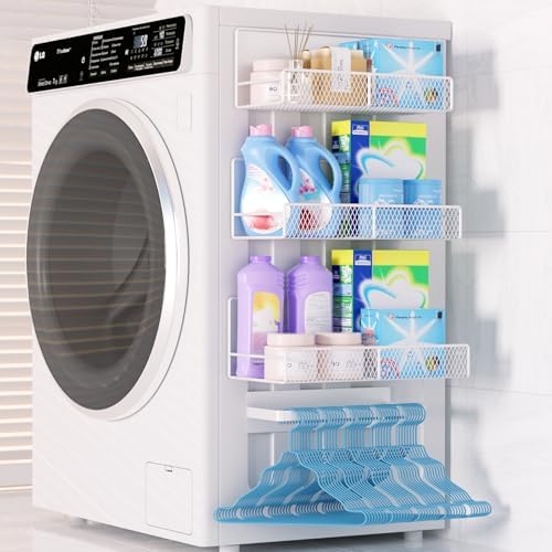 DTUQYX Magnetic Shelf for Washing Machine 4-Pack: Widen Magnetic Laundry Organizer (5"-6") with Hanger Organizer, Strong Magnet, Rust Proof, Heavy Duty Magnetic Spice Rack for Refrigerator (White) by DTUQYX