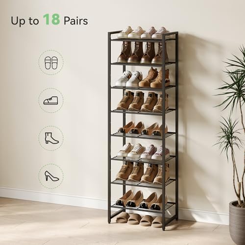 Nunsino Narrow Shoe Rack, 8-Tier Metal Shoe Organizer,Tall Shoe Shelf with Anti-Tip Strap, Max Holds 18 Pairs,Space Saving for Closet,Entryway,Black - Image 7