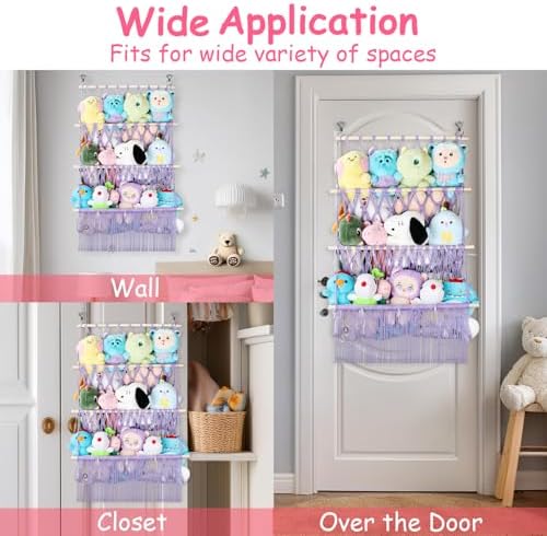 3 Tier Stuffed Animal Storage Net, 24x39 Inch Large Stuffy Storage,Purple - Image 4