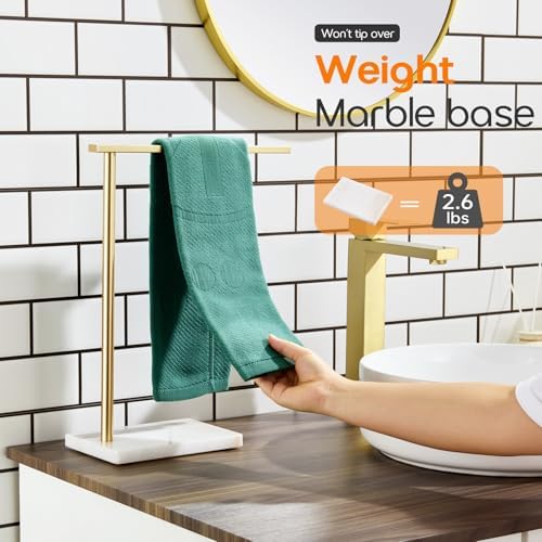 Hand Towel Bar for Bathroom Vanity Countertop 1-Tier Towel Holder Free Stand with Heavy Marble Base Thicken Steady, Gold Stainless Steel AN7002GD - Image 5