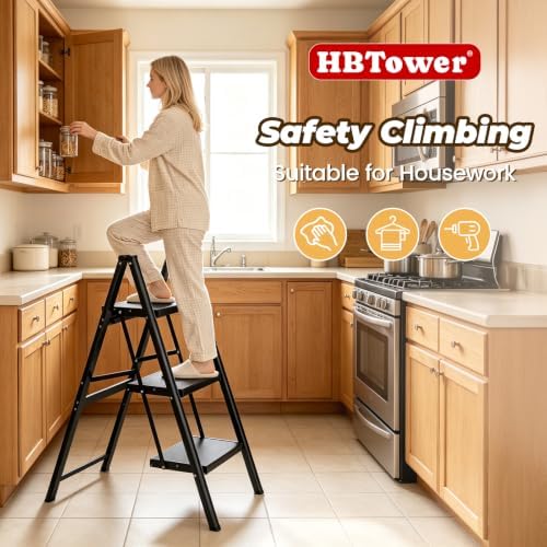 HBTower 3 Step Ladder, Lightweight Aluminum Folding Step Stool - Image 7