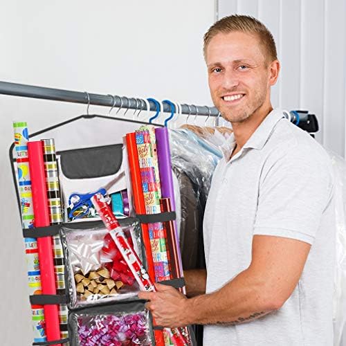 ProPik Hanging Double-Sided Gift Wrap Organizer, Wrapping Paper Storage with Multiple Front and Back Pockets, Organize Your Gift Bags Bows Ribbons 40”X17" Fits 40 Inch Rolls (Black seam) - Image 6