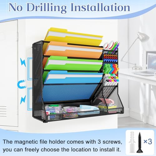 Jakyitvi 5-Tier Magnetic File Organizer R-Shaped Base Wall Hanging Black - Image 4