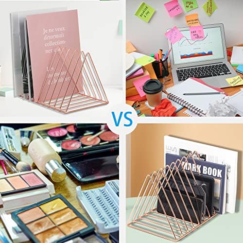 EASEPRES Rose Gold Magazine Holder, Desktop File Sorter Organizer Triangle 9 Slot Newspaper Record Storage Shelf Rack for Home Office Decoration - Image 3