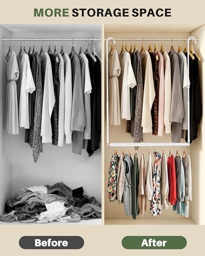 Hanging Closet Rod, Adjustable Height & Width Closet Rods for Hanging Clothes-Closet Extender Hanging Rod Space-Maximizing Design Suitable for Hanging and Drying Clothes, White - Image 5