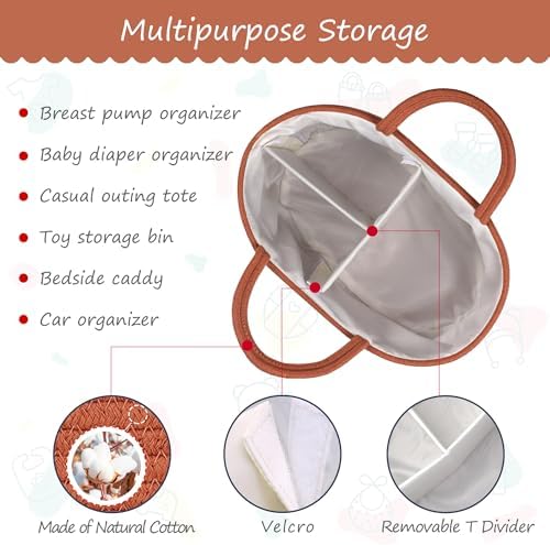 COMSE Large Cotton Rope Baby Diaper Caddy Organizer, Autumn Glaze - Image 6