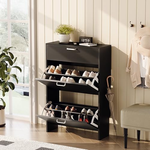 VINGLI Shoe Cabinet Storage for Entryway,Black Small Narrow Shoe Rack,25" W - Image 5