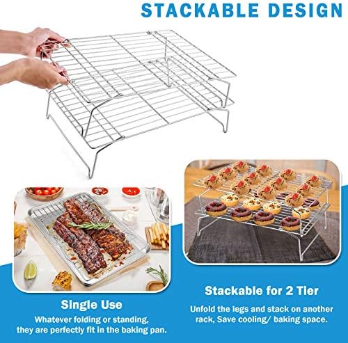 P&P CHEF 16 Inch Baking Sheet with Rack Set, Pans with Stackable Racks - Image 5