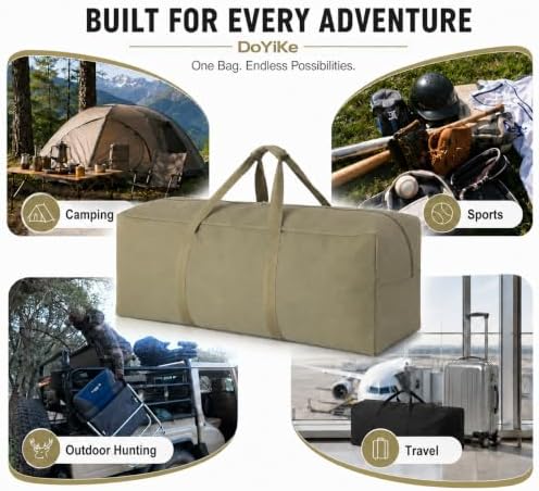DoYiKe Canvas Travel Duffle Bag Heavy Duty, Sports Duffel Military Camping Tent Storage 60L Black - Image 6