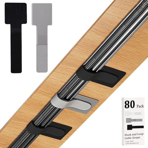 80PCS Hook and Loop Cable Straps, Cable Management Under Desk by Sereficy