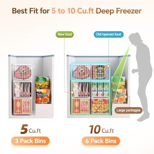 Freezer Organizer Bins, 6 Pack Enlarged Baskets for 5-9 Cu.FT Deep Freezer - Image 3
