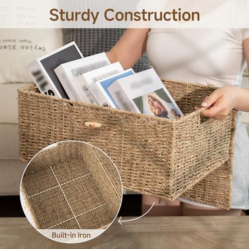 StorageWorks Wicker Basket with Lid, Storage Baskets with Lids, Seagrass - Image 5