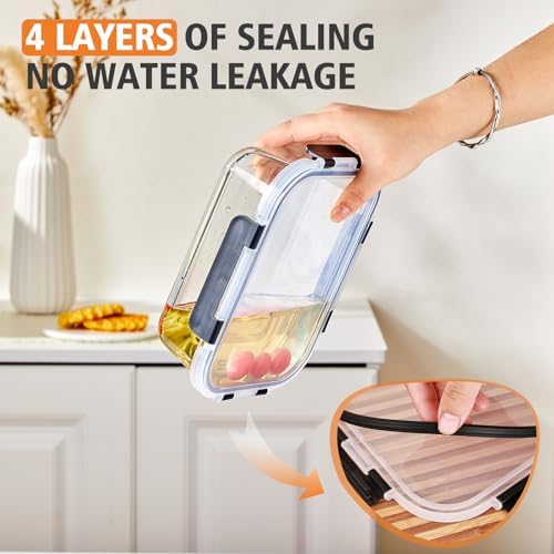 Liuruiyu 8 Pack 36OZ Glass Food Storage Containers with Lids, Meal Prep Containers, Airtight Bento Boxes with Leak Proof Locking for Microwave, Oven, Freezer and Dishwasher, BPA Free - Image 4