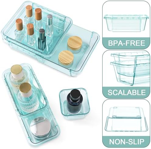 25 Pcs Clear Drawer Organizer, Adjustable Drawer Storage Box, 3-Size Desk Drawer Organizer, Acrylic Storage Bins for Makeup, Kitchen Utensils, Bedroom Dressers Tool Organizer for Gadgets, Blue - Image 3