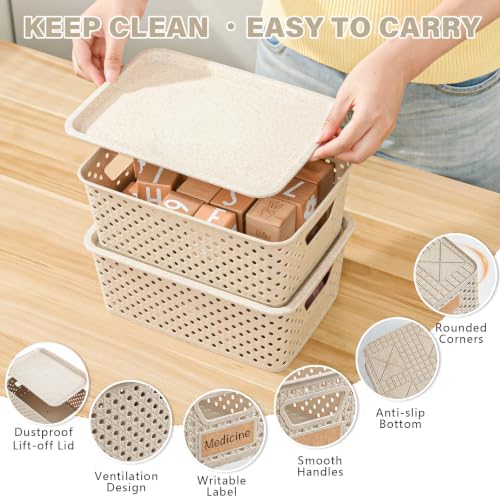 10 Pack Small Plastic Storage Bins with Lids, Stackable Plastic Storage Baskets for Organizing with Handles, Organizer Bins with Labels for Room, Craft, Containers for Pantry Organizers and Storage - Image 3