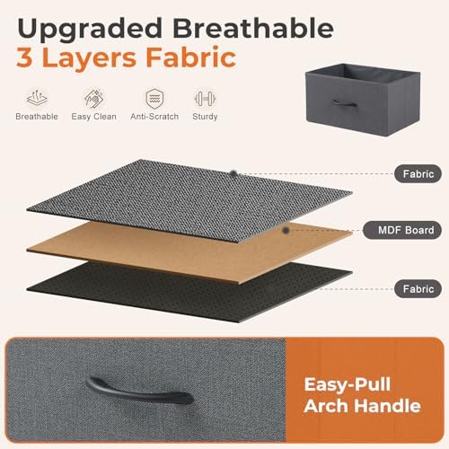 Sweetcrispy 8 Drawer Fabric Dresser for Bedroom, Tall Dresser, Dark Grey - Image 4