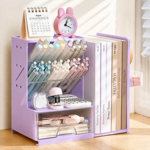 Sooez Desk Organizer with Bookends, Pegboard & Drawer, Pen & Pencil Holder - Image 2