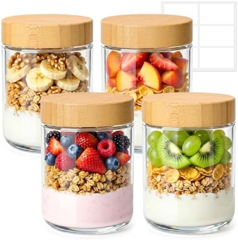 ComSaf Overnight Oats Containers with Lids 16 oz, Small Glass Jars 4 Pack by ComSaf