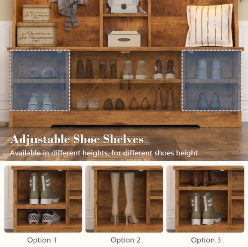 CSZZD Large Hall Tree with Bench and Shoe Storage, Coat Rack with LED Light - Image 5
