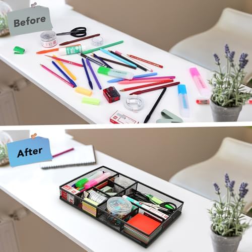 shenee Desk Drawer Organizer Tray,Drawer Organizer for Office and Home,Desk Organizer with Drawers,7 Compartments,Non-Slip Desk Organizers (Black, 12.3" L x 8.3" W x 1.8" H) - Image 4