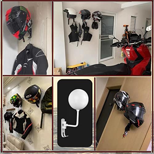 SNAGMO White 180° Motorcycle Helmet Rack, Rotation Metal Helmet Holder Wall Mount, Helmet Holder Bike with 2 Hooks Helmet Hanger for Motorcycle Bike Coats, Caps, Baseballs, Rugby Helmet (2 pcs) - Image 4