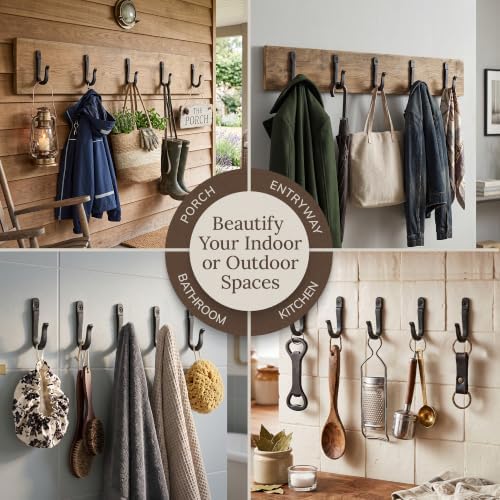 Railroad Spike Cast Iron Hooks (10 Pack) Handmade Blacksmith, Wall Mounted Farmhouse Decorative Hooks, PowderCoated for Interior or Exterior Use, Rust Proof for Hanging Coats, Bags or Pots (Black) - Image 6
