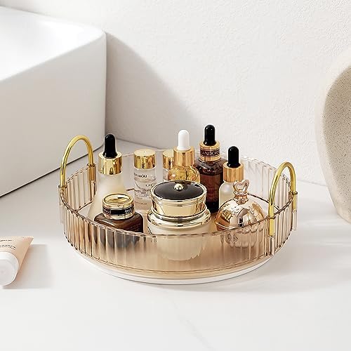 360 Rotating Makeup Organizer for Vanity, Skincare Perfume Organizers and Storage for Bathroom Countertop, Clear Counter Make Up Cosmetics Lipstick Spinning Holder for Dresser,1 Tier,Gold by Aveniee