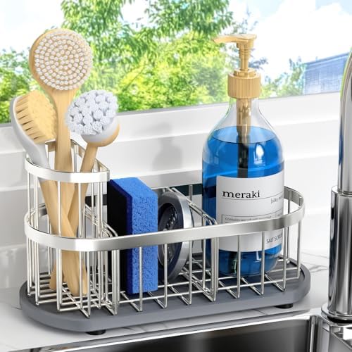 Sink Caddy Sponge Holder for Kitchen with Stone Drying Mat & Brush Holder by HOKEMOM
