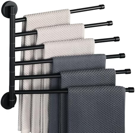 Alise Swivel Towel Rack 13.9", 6 Arm Swing Out Towel Bar, Matte Black by Alise