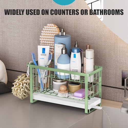 Sponge Holder for Kitchen Sink with Flexible Smiley Face, 2 Tier Kitchen Sink Organizer, Countertop and Storage Essentials, Soap Dispenser Organizer, Home Decor Accessories - Green - Image 7