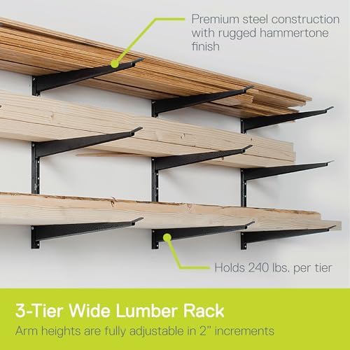 Delta Heavy Duty Lumber Storage Rack Cycle, Holds Up to 720 lbs - 3-Tier Wide Wood Storage Rack with Fully Adjustable Arms - Steel Construction Storage Solution for Garage, Basement & Pantry - Image 2