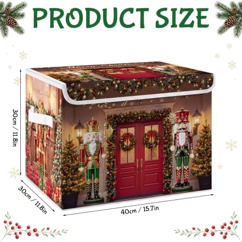 Briwooody Christmas Nutcracker Storage Bin with Lid and Carrying Handle Red Christmas Storage Box Large Xmas Nutcracker Decorative Collapsible Container Basket for Organizing Closet Home Bedroom Gift - Image 2