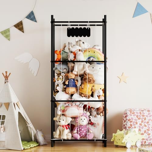 SpaceAid Stuffed Animal Storage Organizer, Wood Animals Zoo Toy Plushies Storage Holder, Large Capacity Plush Toy Cage for Playroom Organization, 22.8" Wide, Black - Image 2