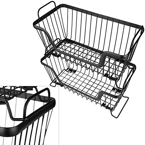 LOTTS Stackable wire basket for pantry, Metal Pantry basket, Storage Organizer Bin with Handles, Fruit basket for Kitchen Cabinets, Pantry, Closets, Bedrooms, Bathrooms (12.6×6.5×7.6")- 2 Pack - Image 4