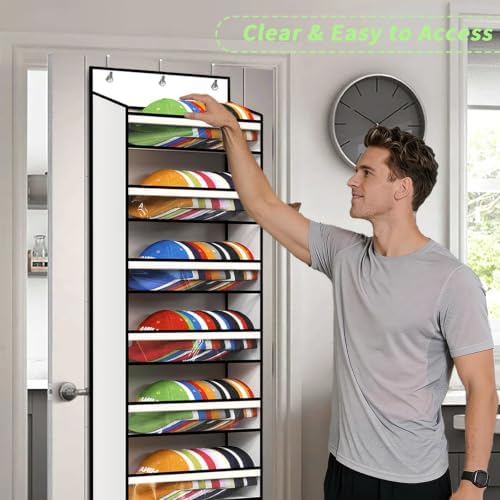 KEEPJOY 8-Tier Over the Door Hat Rack for Baseball Caps, Holds Up to 120 Caps Large Capacity Hanging Hat Storage Organizer with Clear Deep Pockets, Hat Holder for Nursery, Bedroom, Closet (White) - Image 6