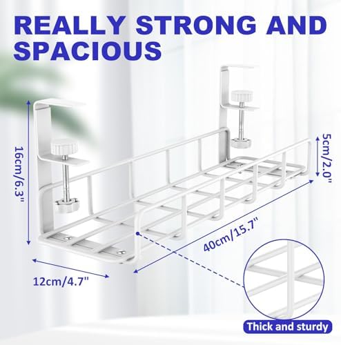 Under Desk Cable Management Tray No Drill Steel Rack White - Image 6
