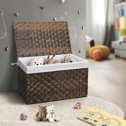 Large Wicker Storage Basket with Lid, 27.7 Gallon (105L), Brown - Image 2
