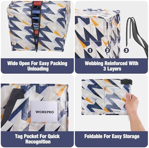 WORKPRO 6 Pack Extra Large Moving Bags with Backpack Straps & Handles - Image 5