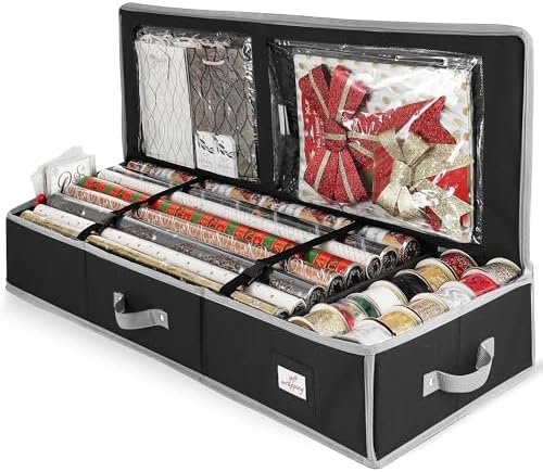 Hearth & Harbor Wrapping Paper Storage Container - Christmas Storage Bag with Interior Pockets - Gift Wrapping Organizer Storage Fits Up to 22 Rolls of 40" - Tear Proof Wrapping Paper Organizer by HearthHarbor