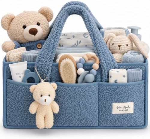 PeraBella Baby Diaper Caddy Organizer with Handle, Boy & Girl Shower Gift Basket, Portable Diaper Storage Basket Bin for Wipes, Newborn Baby Essentials Registry Search Must Haves, Car Caddy Organizer by PeraBella