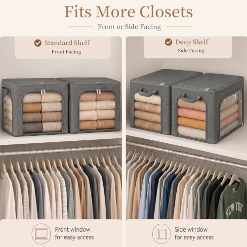 GoMaihe Clothes Storage Bins with Metal Frame for Sweaters, 40L 6-Pack Grey - Image 3