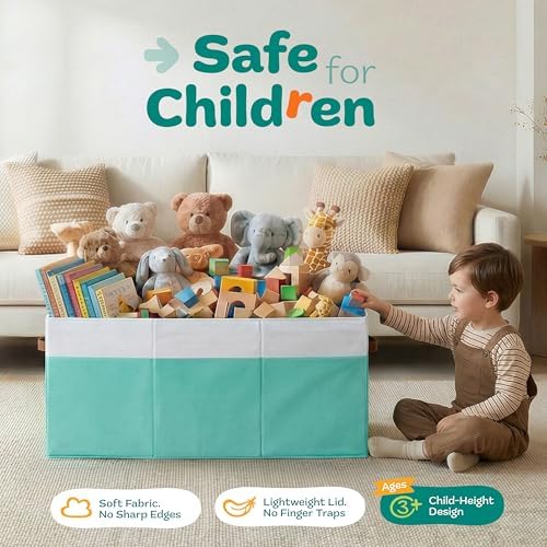 SoftOwl Extra Large Toy Storage Organizer with Lid - Sturdy, Collapsible Toy Chest Storage Box Design - Toys Bin with Dividers for Kids, Nursery, Bedroom, Playroom 37"x16"x14" - Image 3