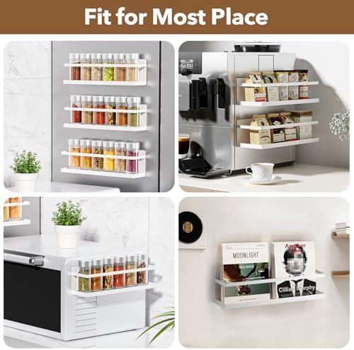 VANPET Magnetic Spice Rack for Refrigerator, Magnetic Fridge Shelf for Kitchen Spice Organizer, Spice Rack Wall Mount, Fridge Organizers and Storage (4, White) - Image 5
