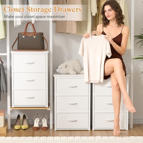2-Pack Stackable Storage Drawers (6 Drawers Total), White Closet Drawers Organizer for Clothes with Wooden Top & Metal Frame, Freestanding or Stackable Dresser for Bedroom, Living Room, Under Bed - Image 6