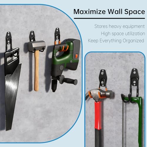 GeeWatom 2 Pack Garage Storage Utility Hooks，Garage Garden Tool Organizer，Steel Wall Mount Hooks, Garden Small U Hooks (Matte Black) - Image 6